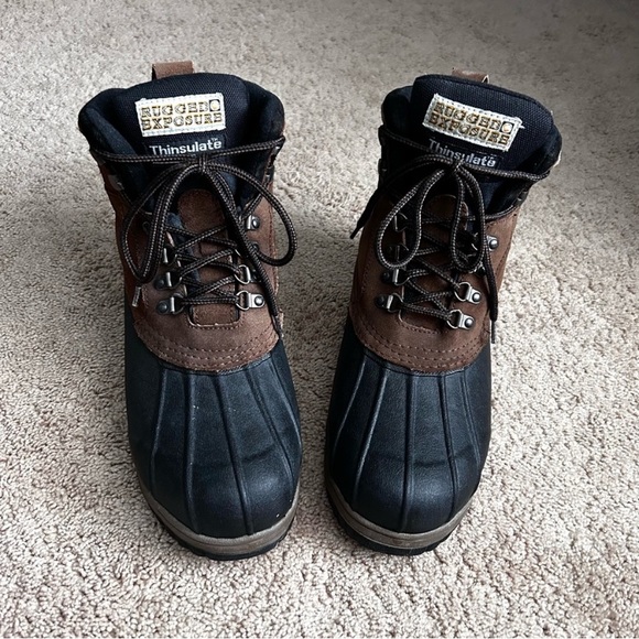 Rugged Exposure Men\'s Black and Brown Insulated  Rain Snow Hiking Hunting Boots